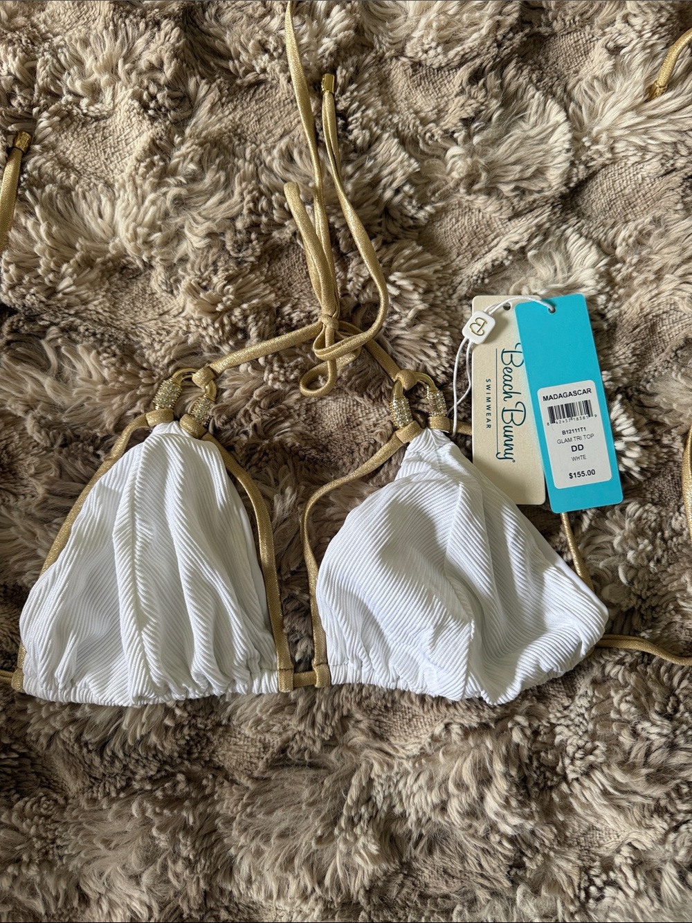 Beach Bunny Madagascar Triangle Bikini Top - White size DD